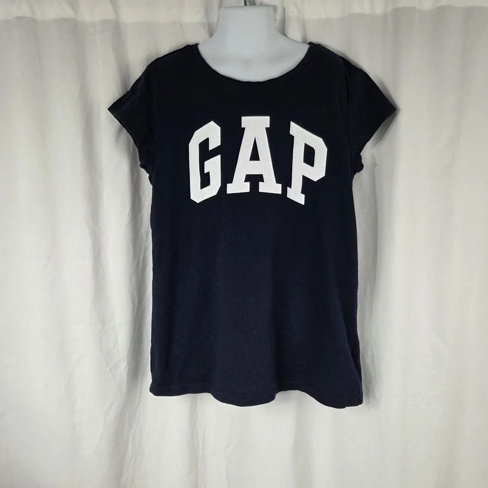 Gap Kids Girls Size XXL Short Sleeve Round Neck Graphic T Shirt Blue White Logo